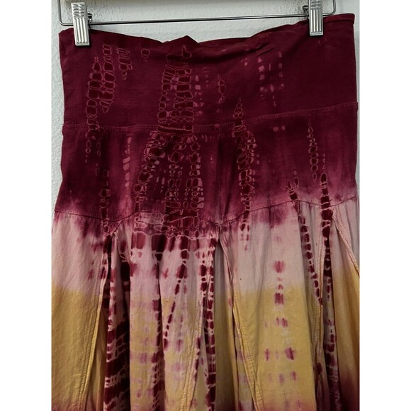 Solitaire Tie Due Maxi Skirt Flowy Pink Green  Boho Hippie Comfort Waist Size L - Picture 3 of 8